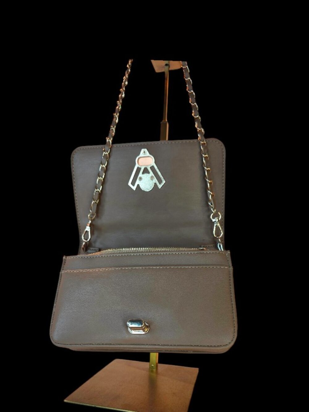 Taupe Front Flap Quilted Shoulder Bag by Valentino Orlandi - Picture 3 of 5